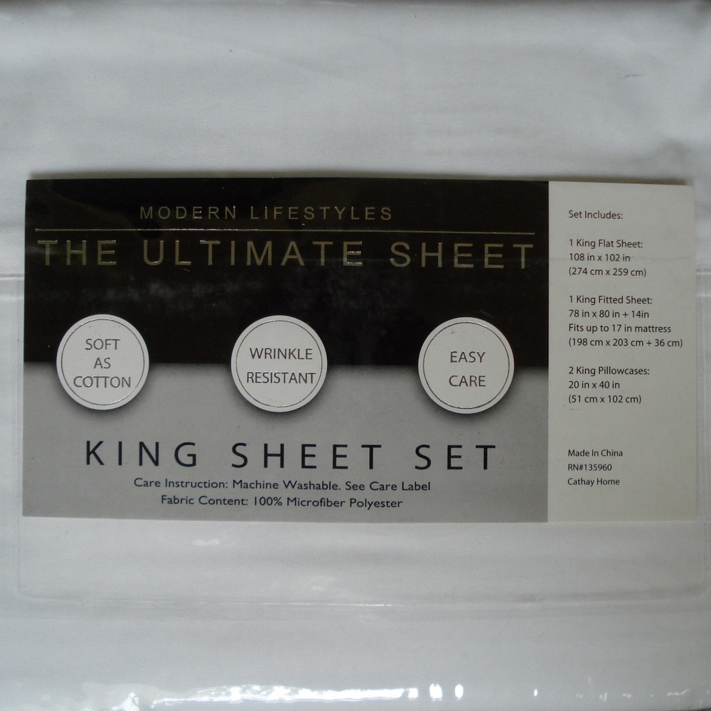 NEW Modern Lifestyles White King Size Sheet Set